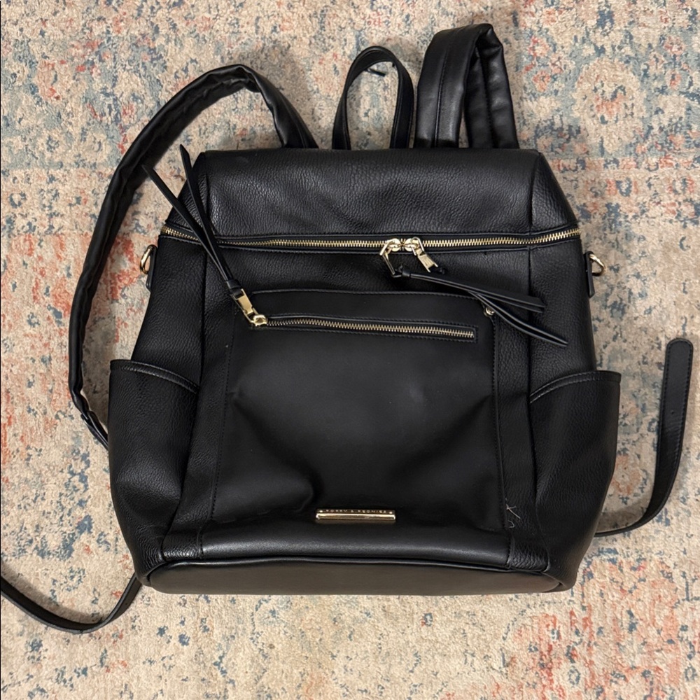 Poppy & Peonies Black Leather Backpack